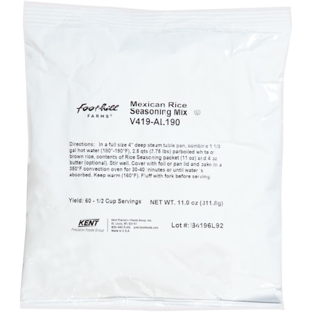 Foothill Farms Low Sodium Add Water Mexican Rice Seasoning Mix 11 oz. Packet, PK6 V419-AL190